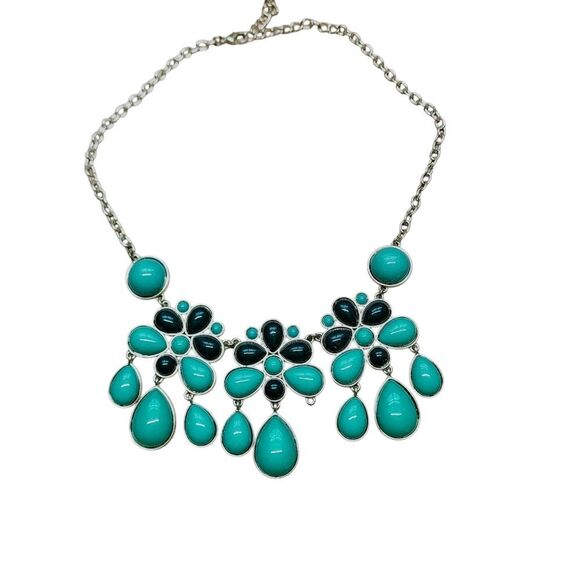 Green & Gold Chunky Statement Necklace 21" - Picture 1 of 4